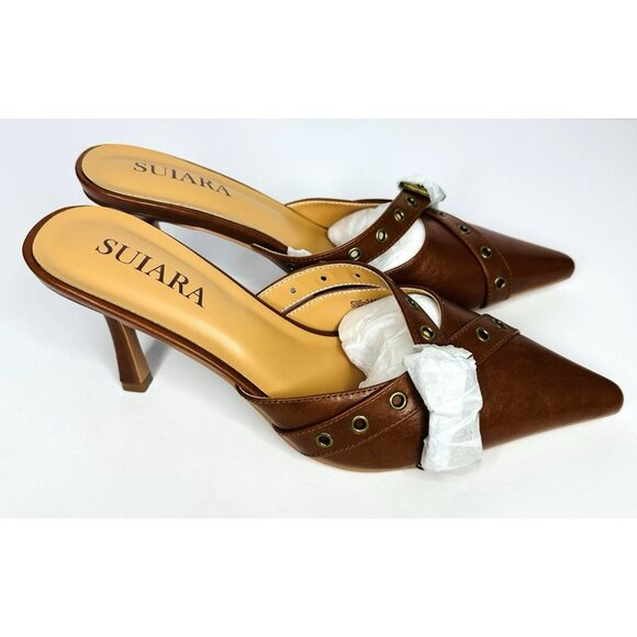 NEW Women’s Suiara Kitten Heels Pumps Size 8.5” Brown Pointy Toes with Box - Picture 5 of 10